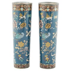 Rare Japanese Meiji Cloisonne Enamel Flute Vases