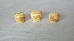 Rare Japanese Meiji Ivory Three-Piece Set with Monkeys