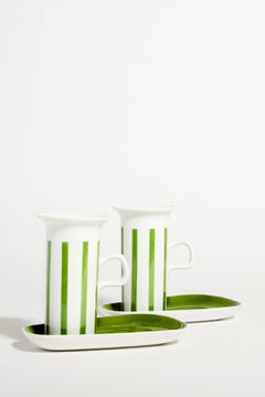 Rare Japanese Mid Century Green Striped Expresso Set of Two
