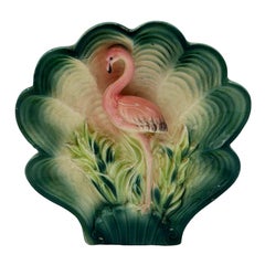 Rare Japanese Mid-century Tropical Calm Shell Flamingo Flower Wall Planter