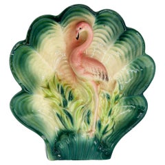 Rare Japanese Mid-century Tropical Calm Shell Flamingo Flower Wall Planter