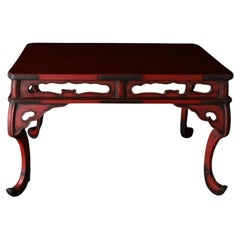 Rare Japanese Negoro Lacquer Table with Curved Legs (Late 17th–18th Century)