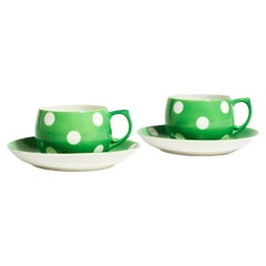 Rare ensemble de deux tasses à café en porcelaine japonaise à pois verts