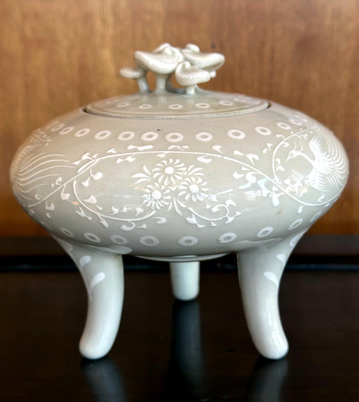 Rare Japanese Porcelain Incense Burner with Inlays Makuzu Kozan In Good Condition For Sale In Atlanta, GA