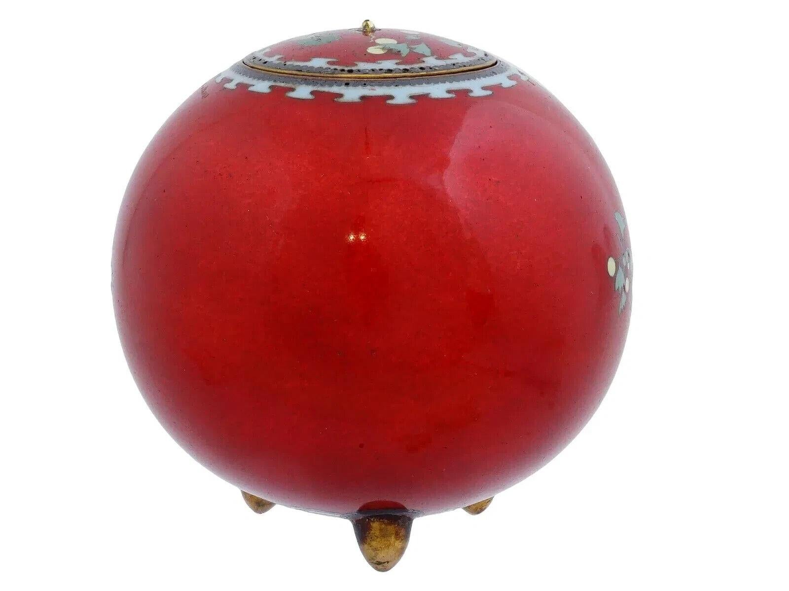 Cloissoné Rare Japanese Red Birds Cloisonne Enamel Censer Koro For Sale