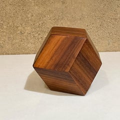 Rare Japanese Rosewood Geometrical Fidget Puzzle Box Modern Brain Teaser