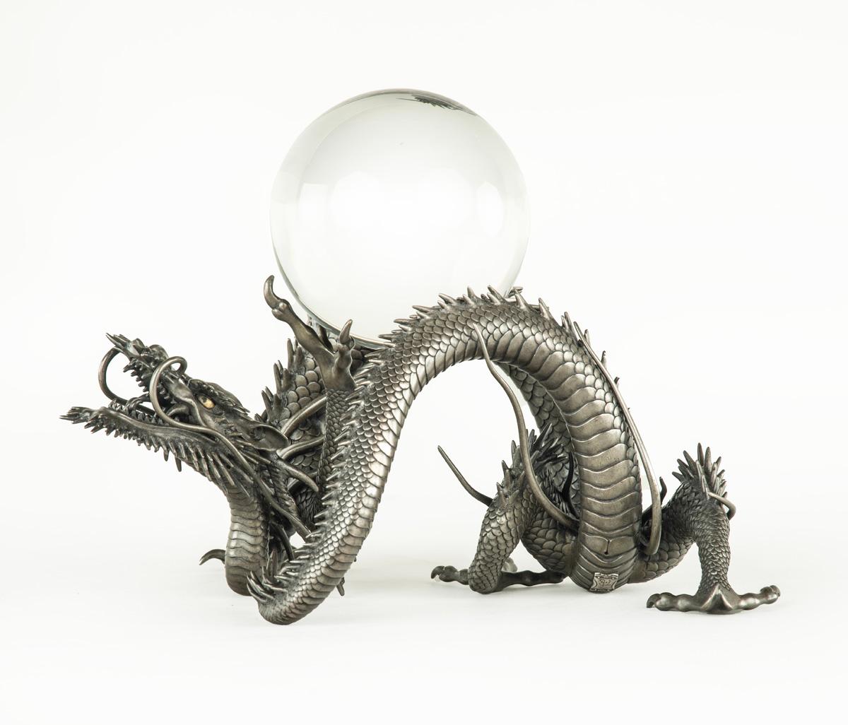 Rare Japanese Shibuichi Dragon Okimono by Kazumi    1