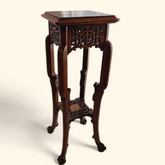 Rare Japanese-style Pedestal / Gueridon in Carved Wood by Gabriel Viardot
