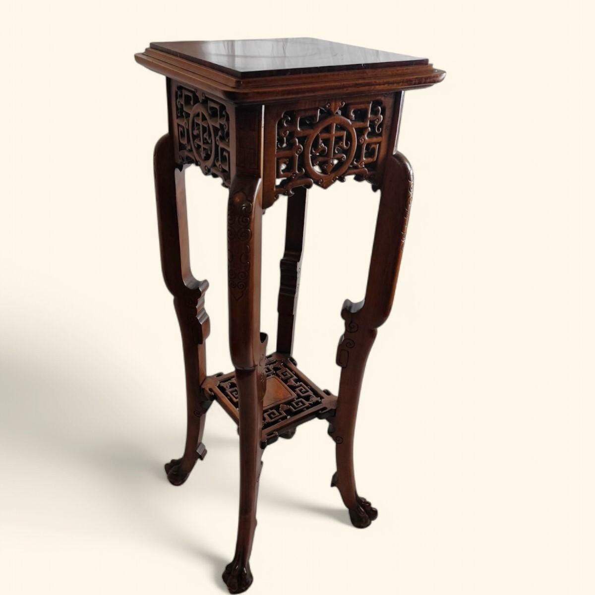 Rare Japanese-style Pedestal / Gueridon in Carved Wood by Gabriel Viardot Bon état - En vente à MOUGINS, FR