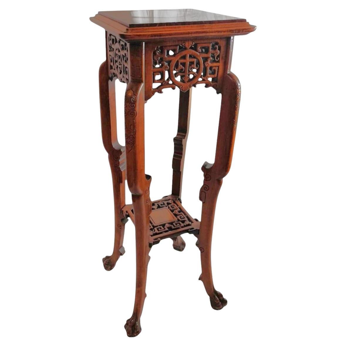 Rare Japanese-style Pedestal / Gueridon in Carved Wood by Gabriel Viardot