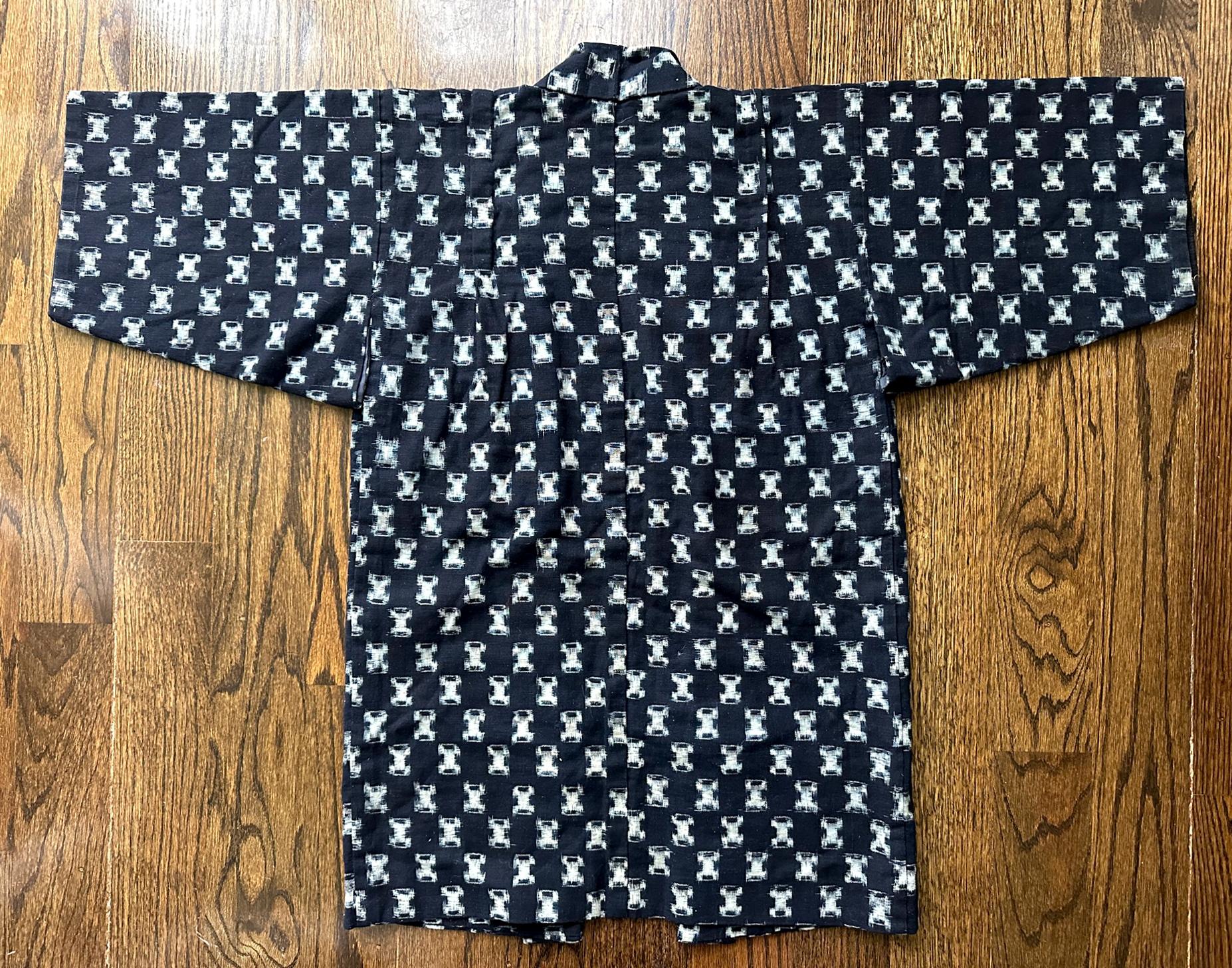 Rare Japanese Woven Ikat Child Kimono Nemaki For Sale 7