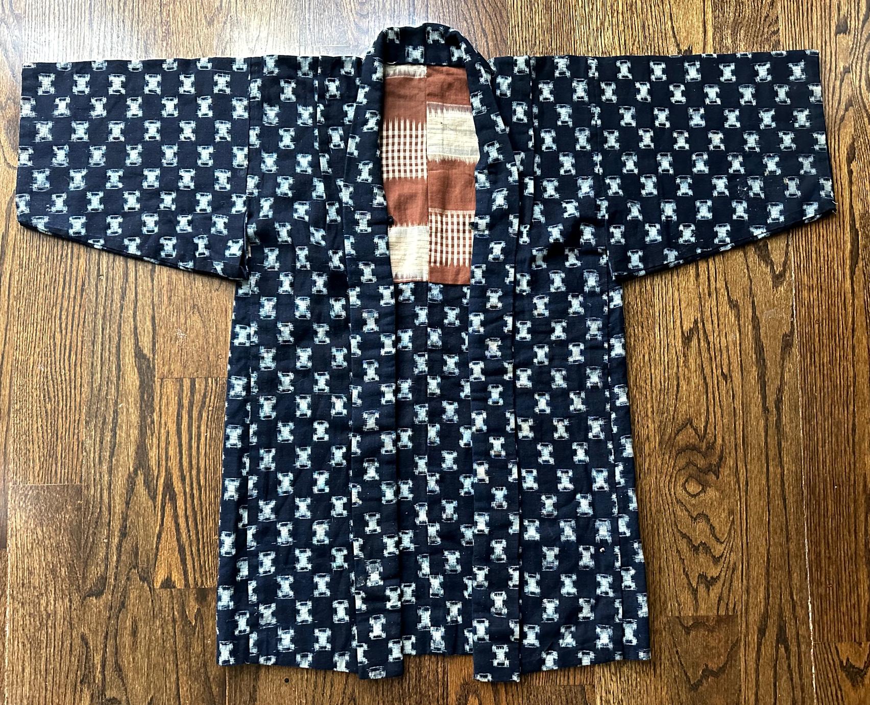 Meiji Rare Japanese Woven Ikat Child Kimono Nemaki For Sale