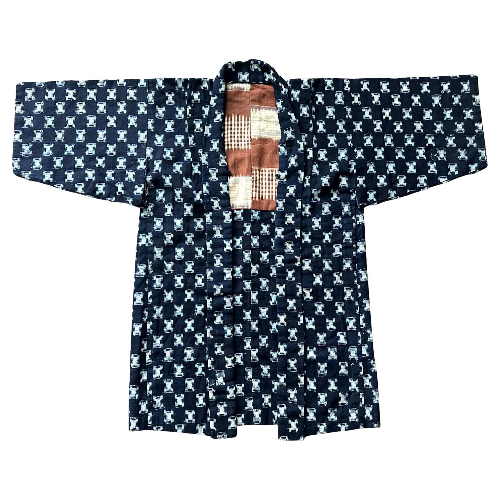 Rare Japanese Woven Ikat Child Kimono Nemaki