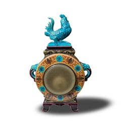 Rare "Japonism" earthenware mantel clock from Vieillard manufactory, circa 1880