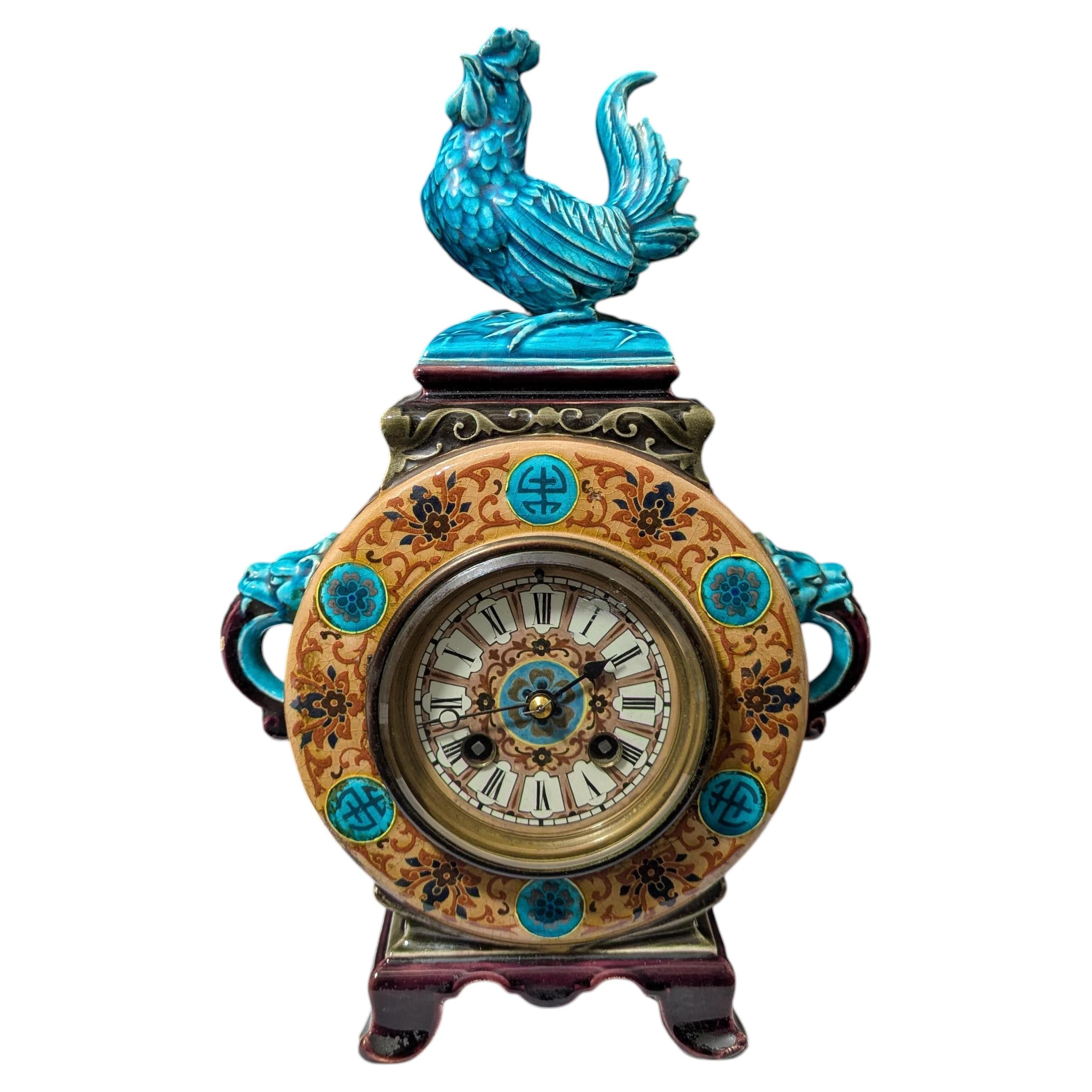 Rare "Japonism" earthenware mantel clock from Vieillard manufactory, circa 1880