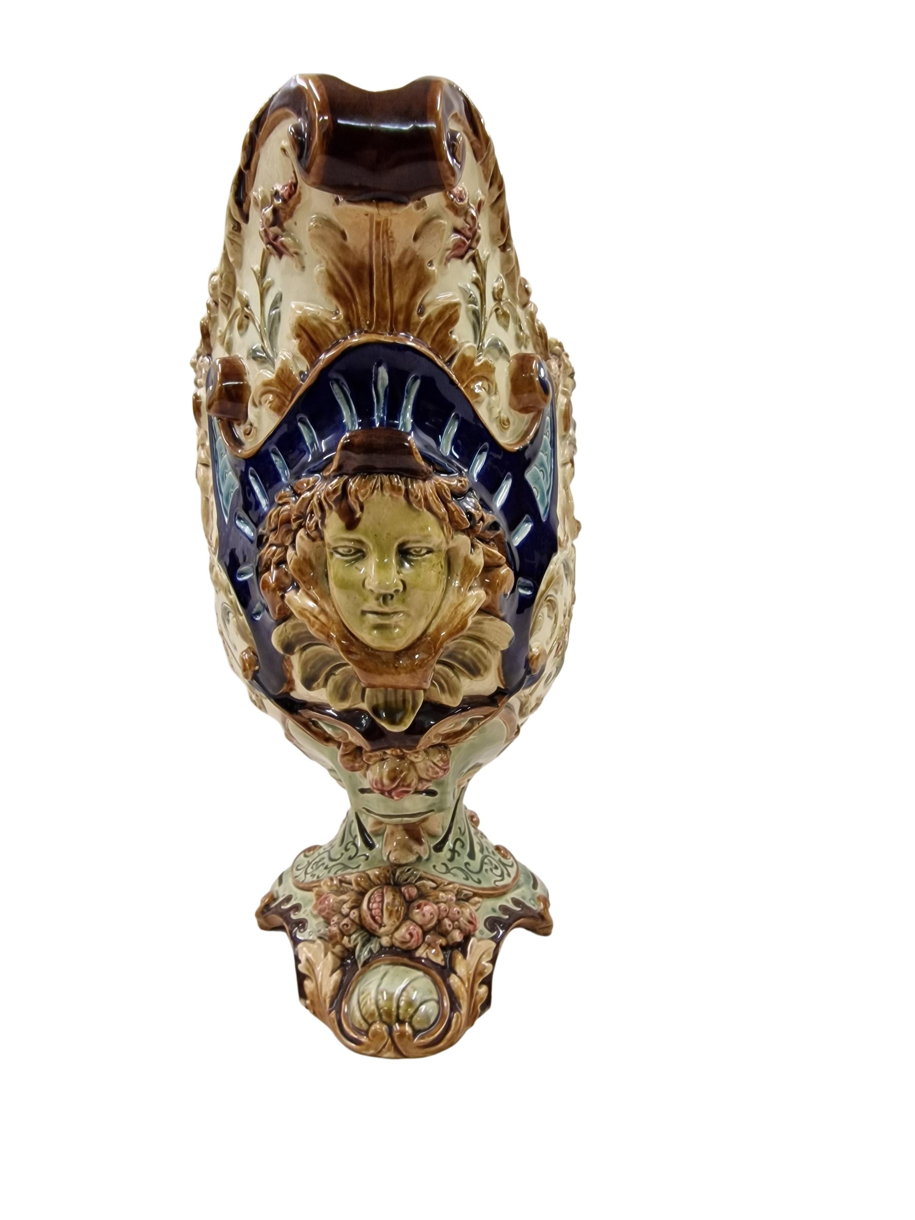 Really impressive, rare table centerpiece or jardiniere / flower pot, made by Wilhelm Schiller and Sons. This particular object is an original from around 1880, made in Bohemia, when it was still part of Austria, today part of Czech Republic.

The