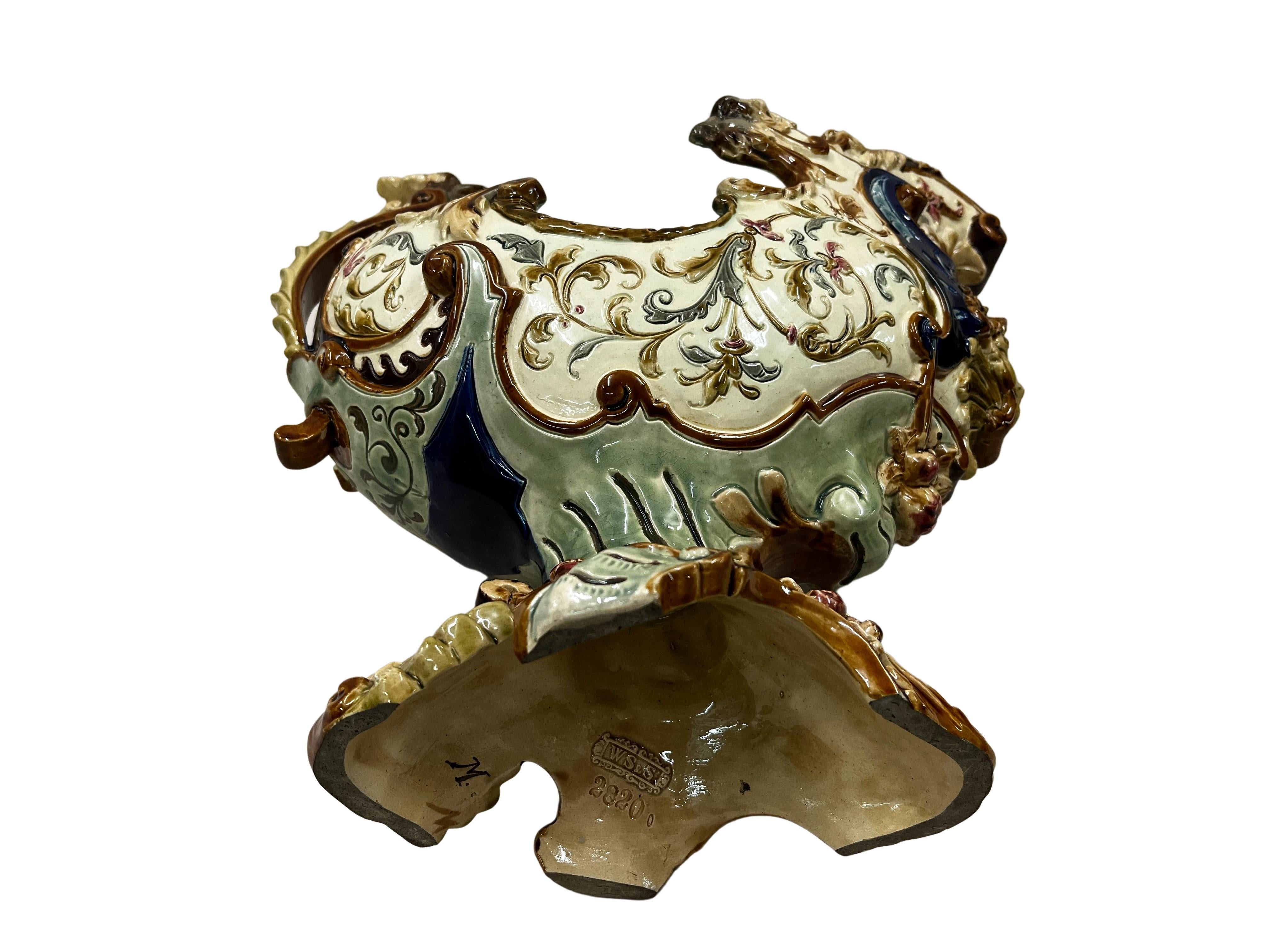 Ceramic Rare Jardiniere, Centrepiece, Flower pot, Wilhelm Schiller & Sons, 1880, Bohemia