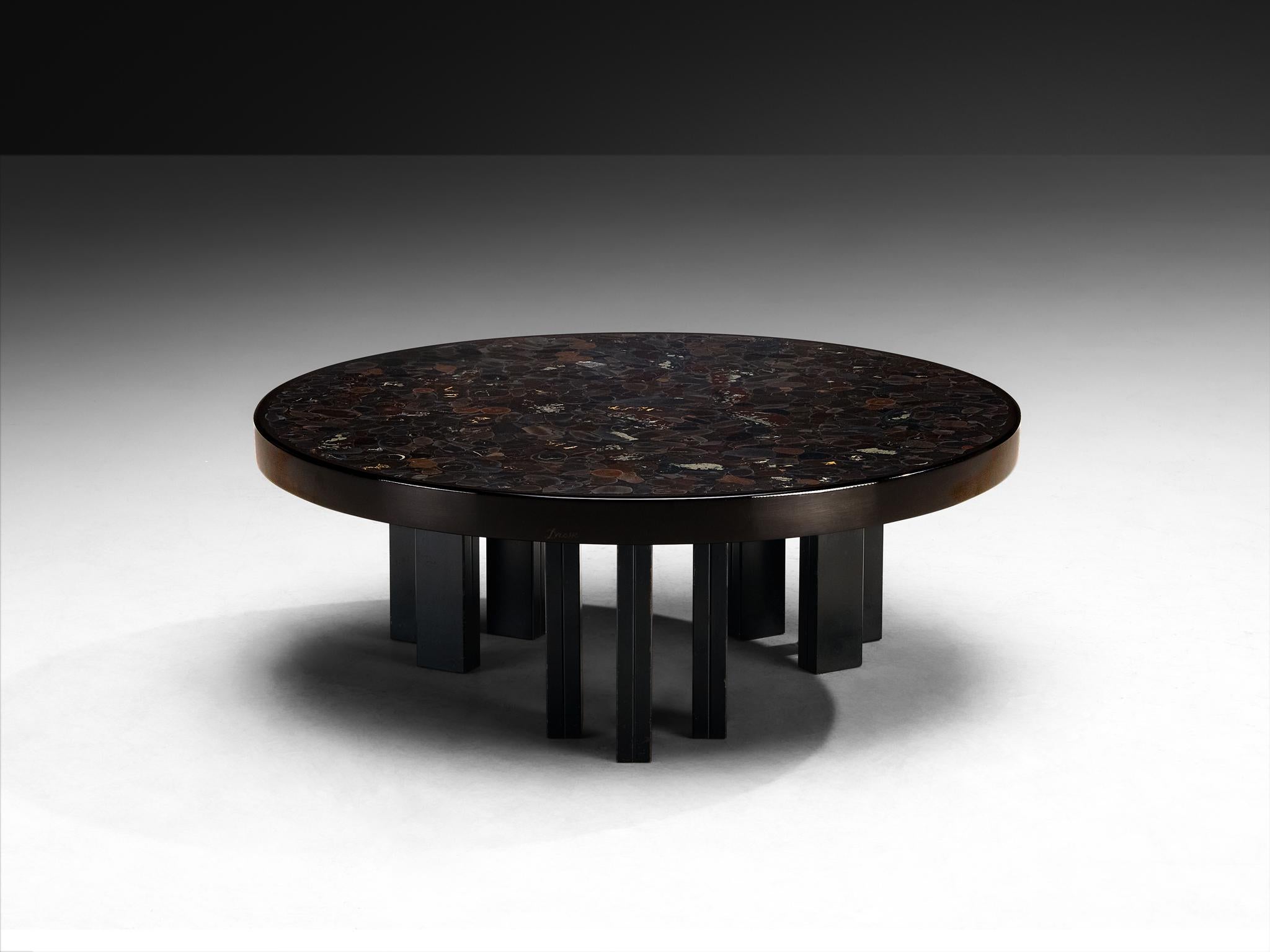 Rare table basse en mosaïque de Jean Claude Dresse en hématite Bon état - En vente à Waalwijk, NL