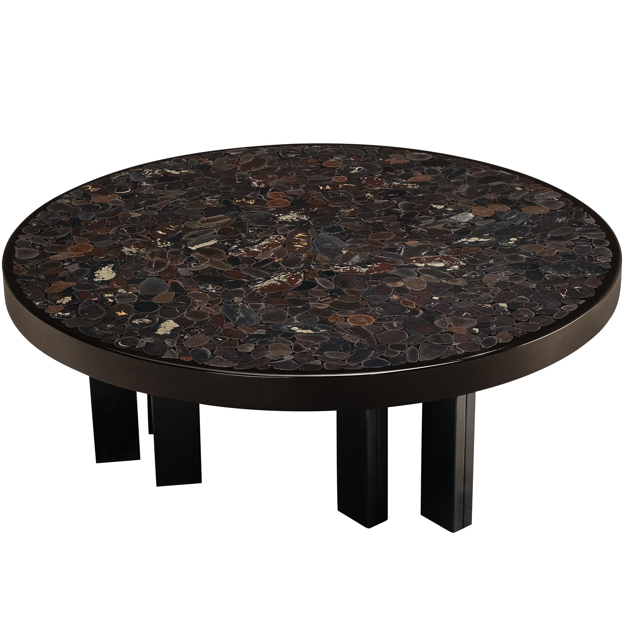 Rare table basse en mosaïque de Jean Claude Dresse en hématite