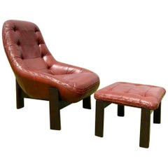 Rare Jean Gillon Rosewood Leather Lounge Chair Ottoman Probel Brazilian
