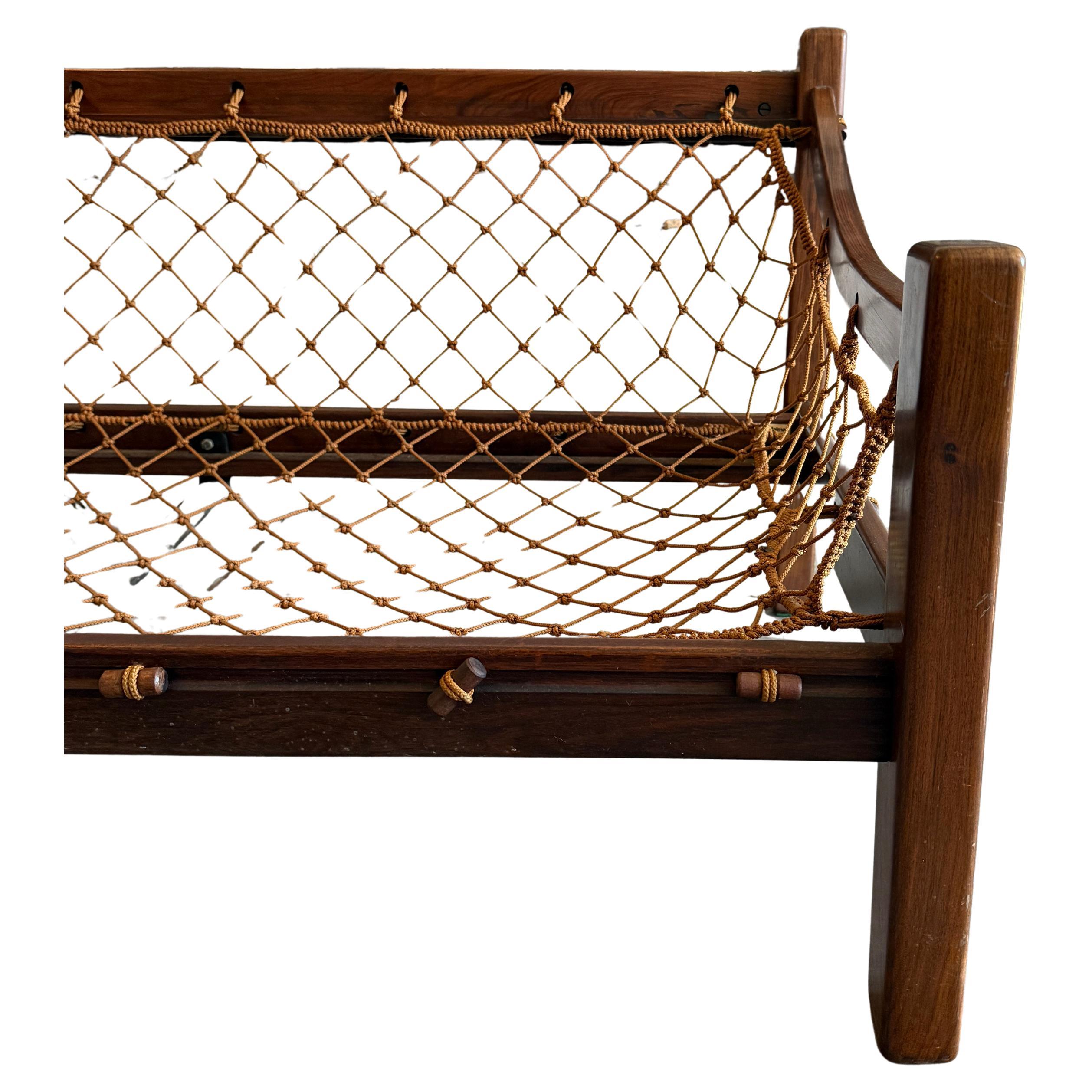 Rare Jean Gillon Tijuca Cuir Sling Sofa Exotic Hardwood Rope Hammock Brazil en vente 3