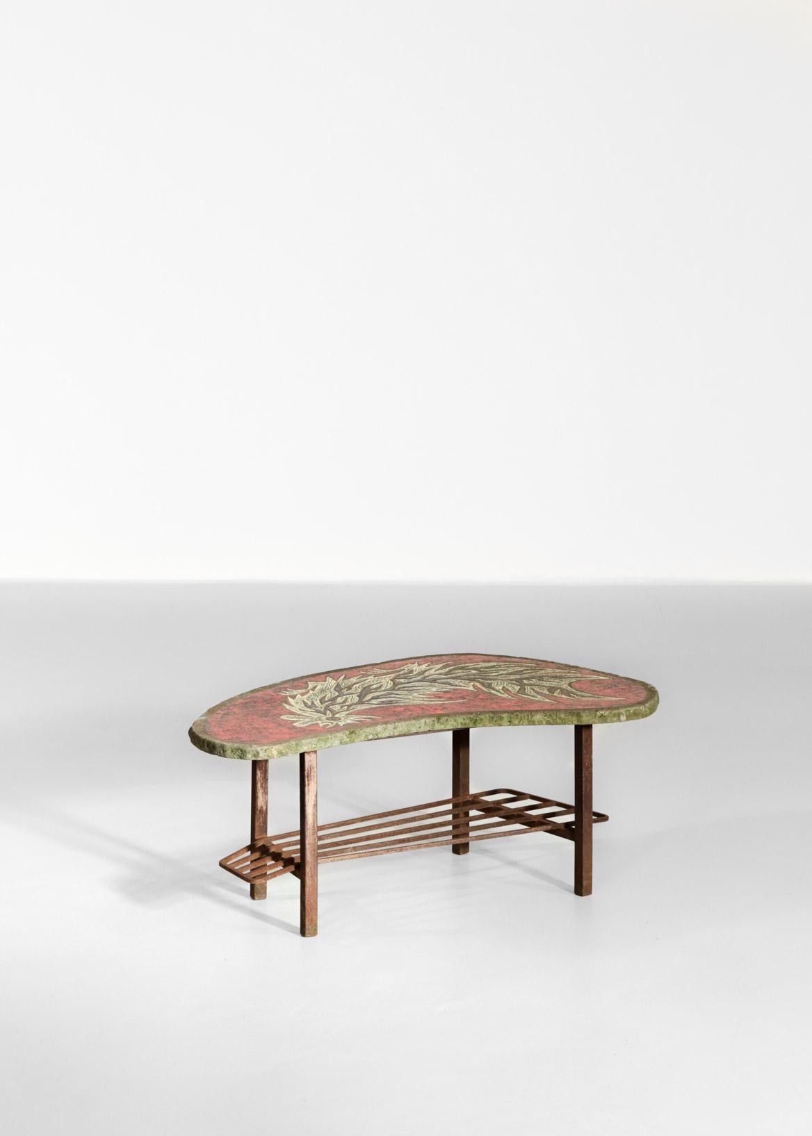 Rare table basse Jean Jaffeux en pierre de lave émaillée française Bon état - En vente à Lyon, FR
