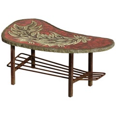 Rare Jean Jaffeux Coffee Table Enamelled Lava Stone French