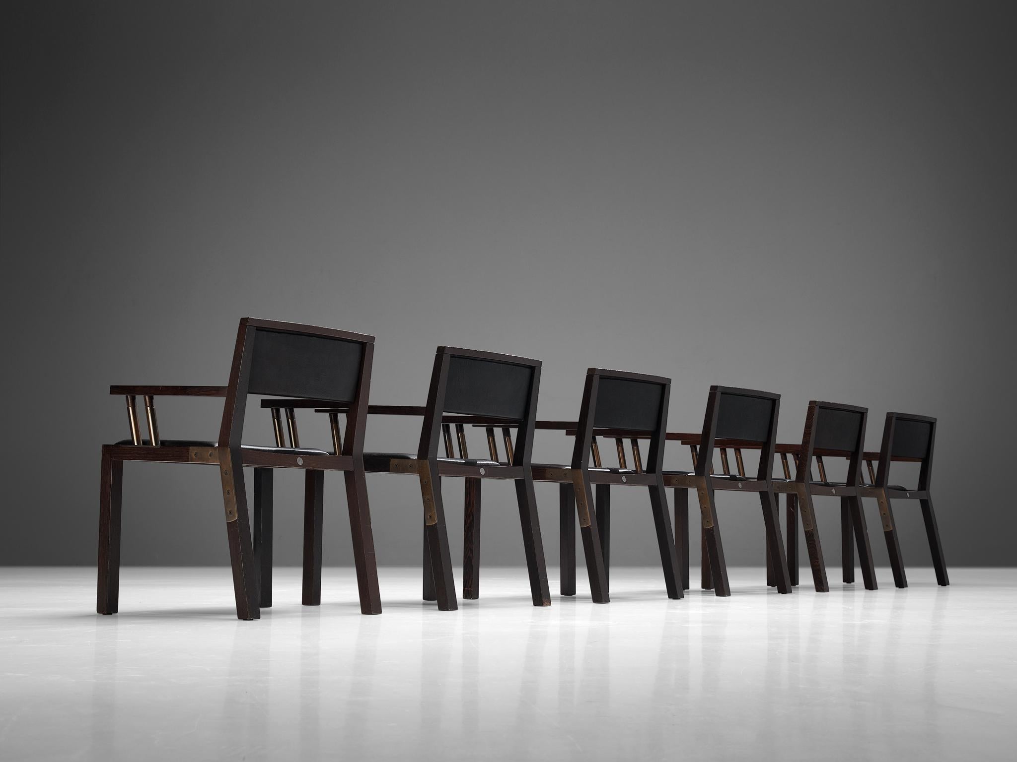 Rare ensemble de six chaises de salle à manger Jean-Michel Wilmotte 'Grand Louvre' en wengé  Bon état - En vente à Waalwijk, NL
