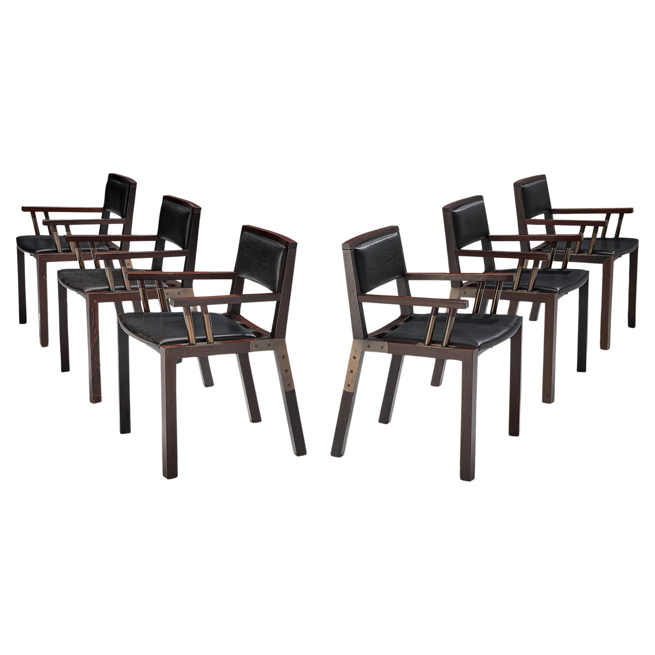 Rare ensemble de six chaises de salle à manger Jean-Michel Wilmotte 'Grand Louvre' en wengé 