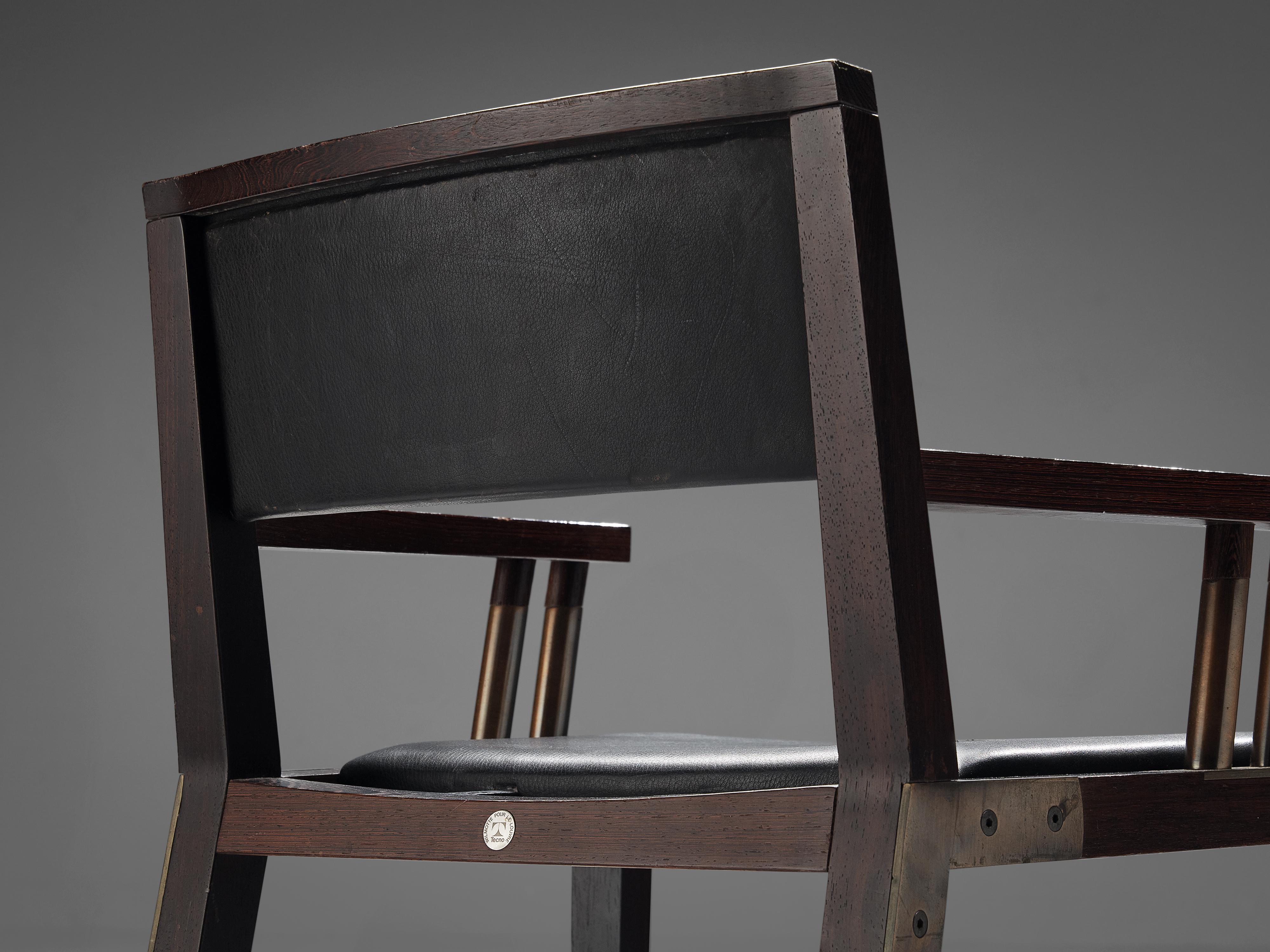 Leather Rare Jean-Michel Wilmotte Set of Six  ‘Grand Louvre’ Dining Chairs in Wenge For Sale
