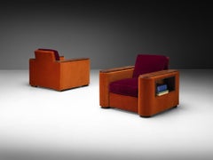 Raro par de sillones de salón de Jean Pascaud con compartimentos, tapizados en mohair de Pierre Frey