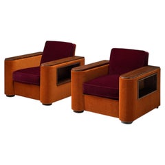 Raro par de sillones de salón de Jean Pascaud con compartimentos, tapizados en mohair de Pierre Frey