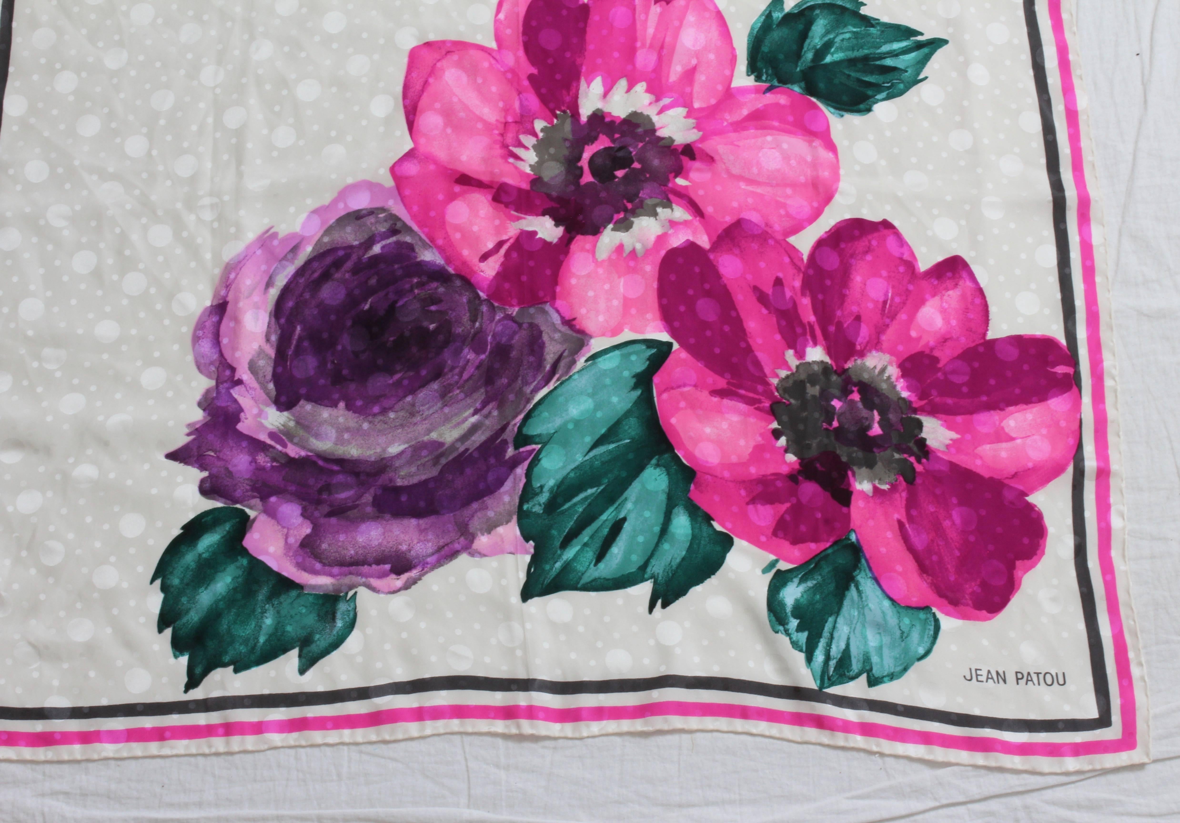 Women's Rare Jean Patou Silk Jacquard Scarf Shawl Bold Floral Watercolor Print 35in 