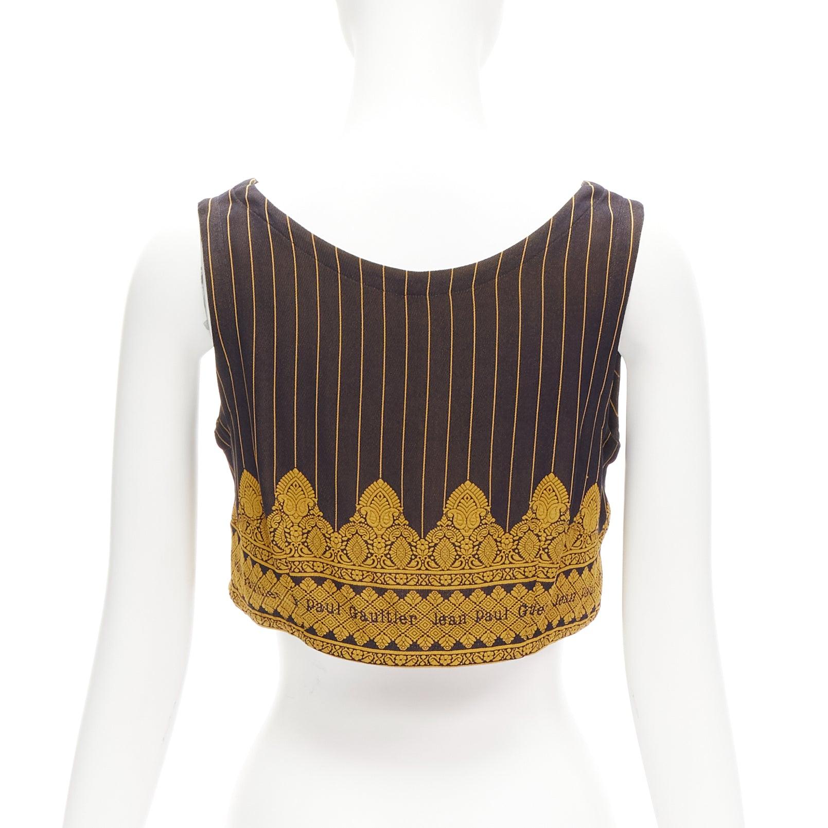 rare JEAN PAUL GAULTIER FEMME Vintage Maharaja brown logo crop top IT40 S In Excellent Condition For Sale In Hong Kong, NT