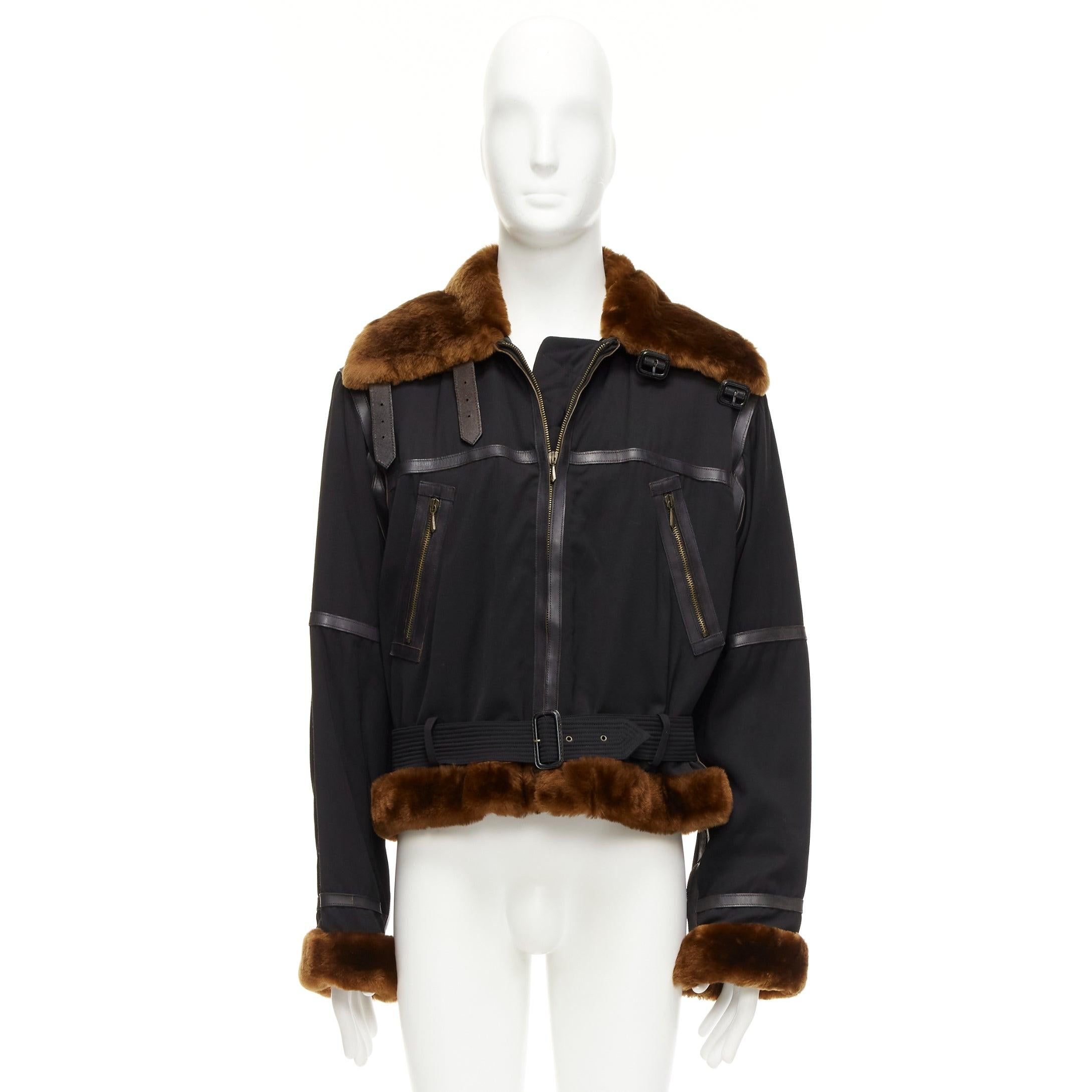 rare JEAN PAUL GAULTIER HOMME wool brown faux fur aviator flight jacket IT50 L For Sale 6