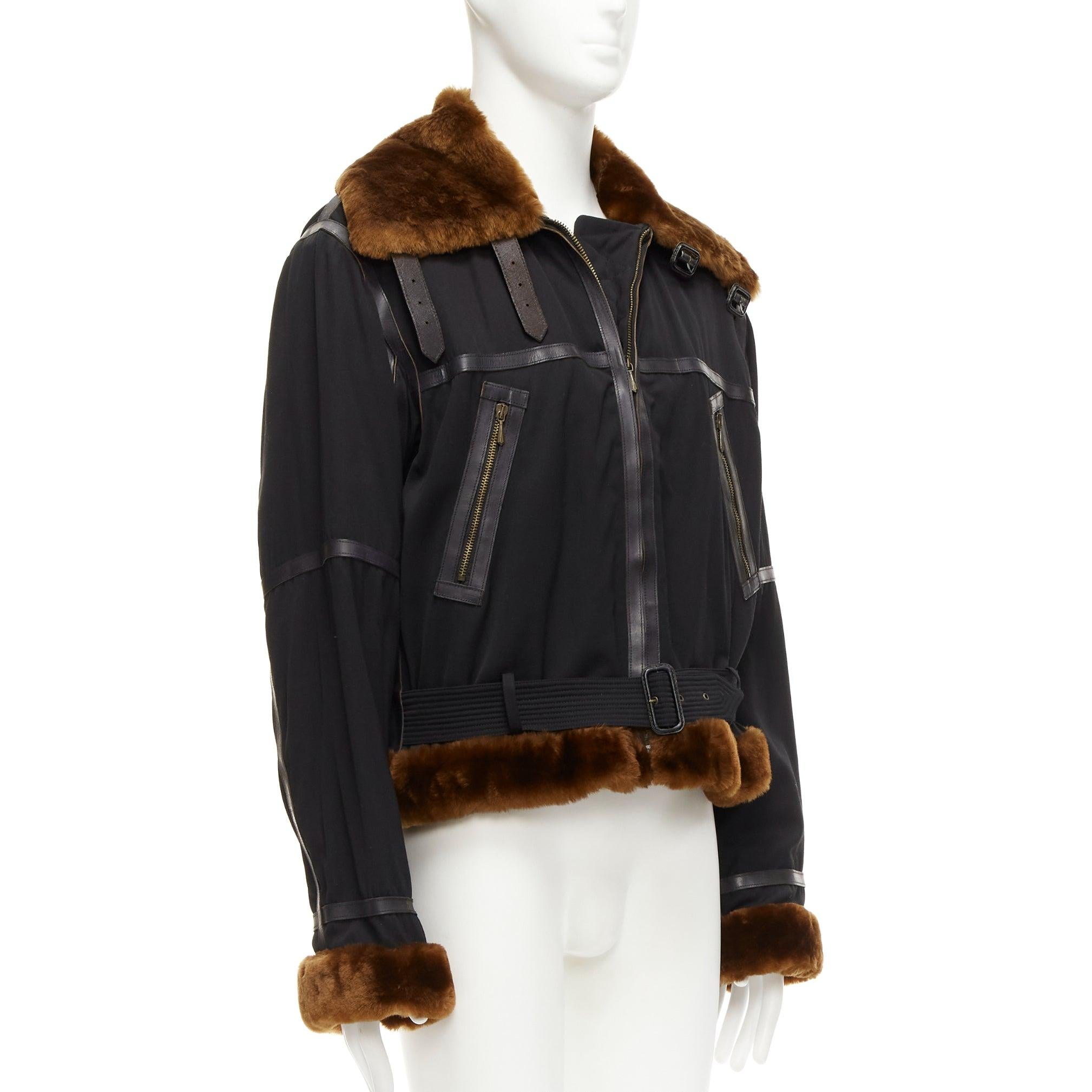 rare JEAN PAUL GAULTIER HOMME wool brown faux fur aviator flight jacket IT50 L In Good Condition For Sale In Hong Kong, NT