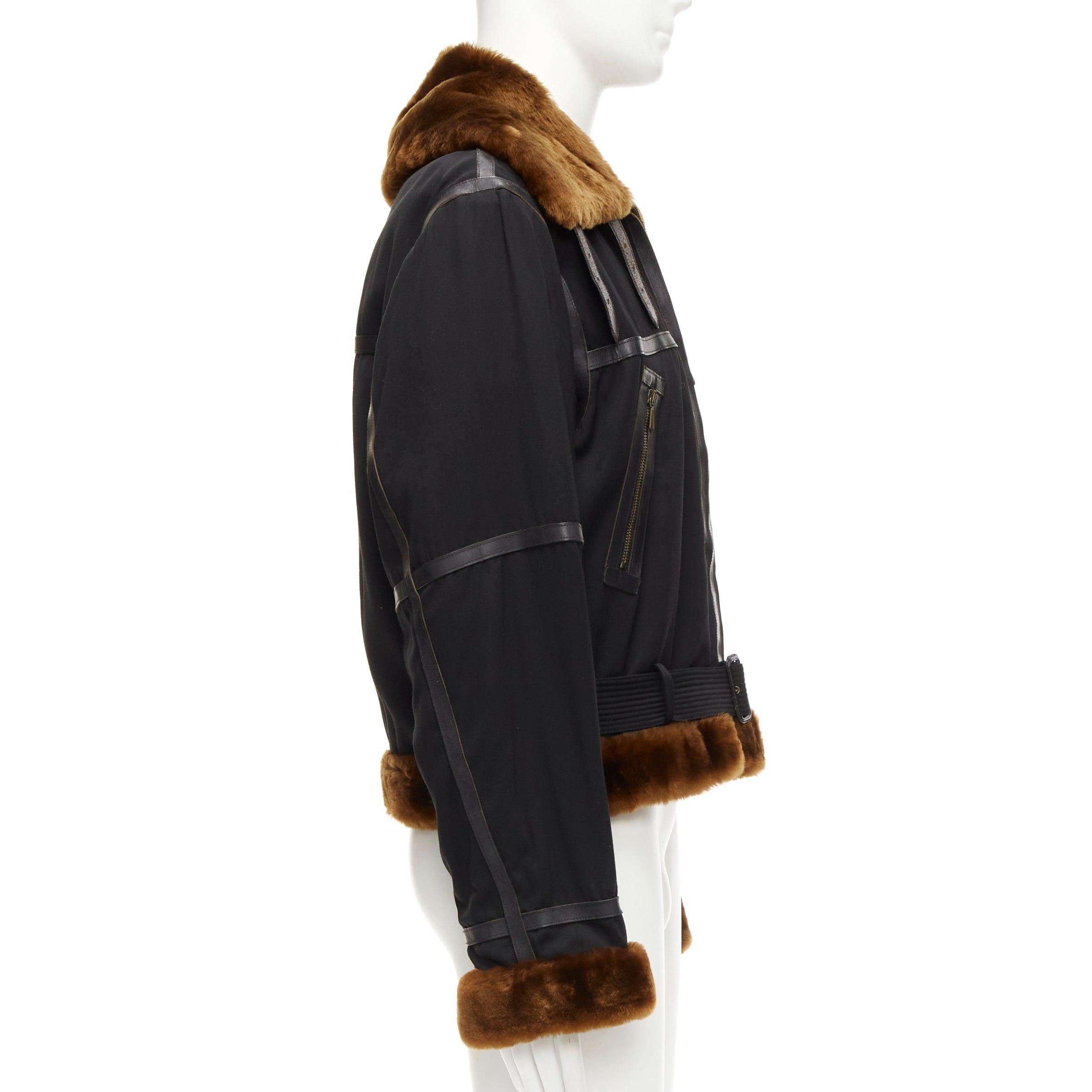 Men's rare JEAN PAUL GAULTIER HOMME wool brown faux fur aviator flight jacket IT50 L For Sale
