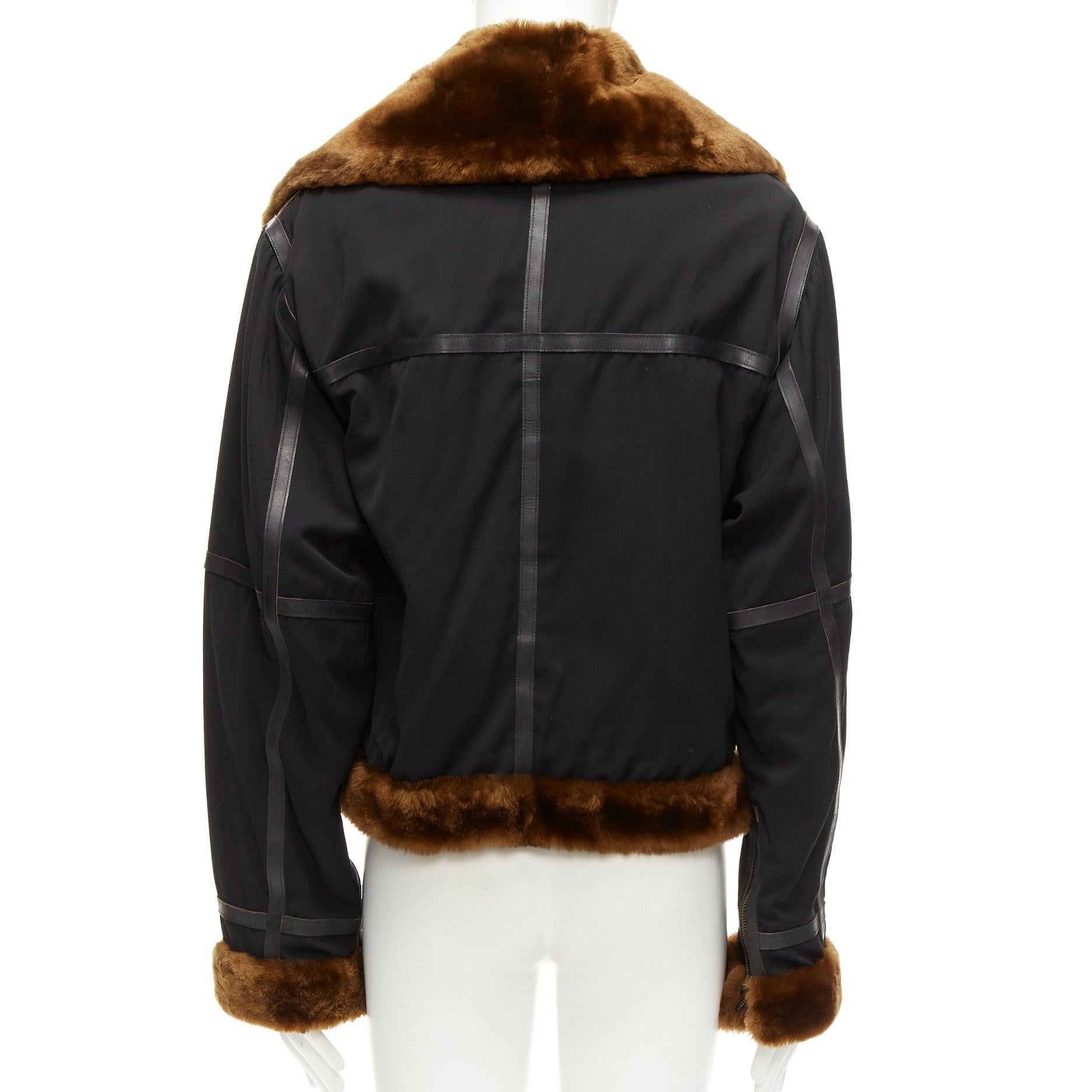 rare JEAN PAUL GAULTIER HOMME wool brown faux fur aviator flight jacket IT50 L For Sale 1