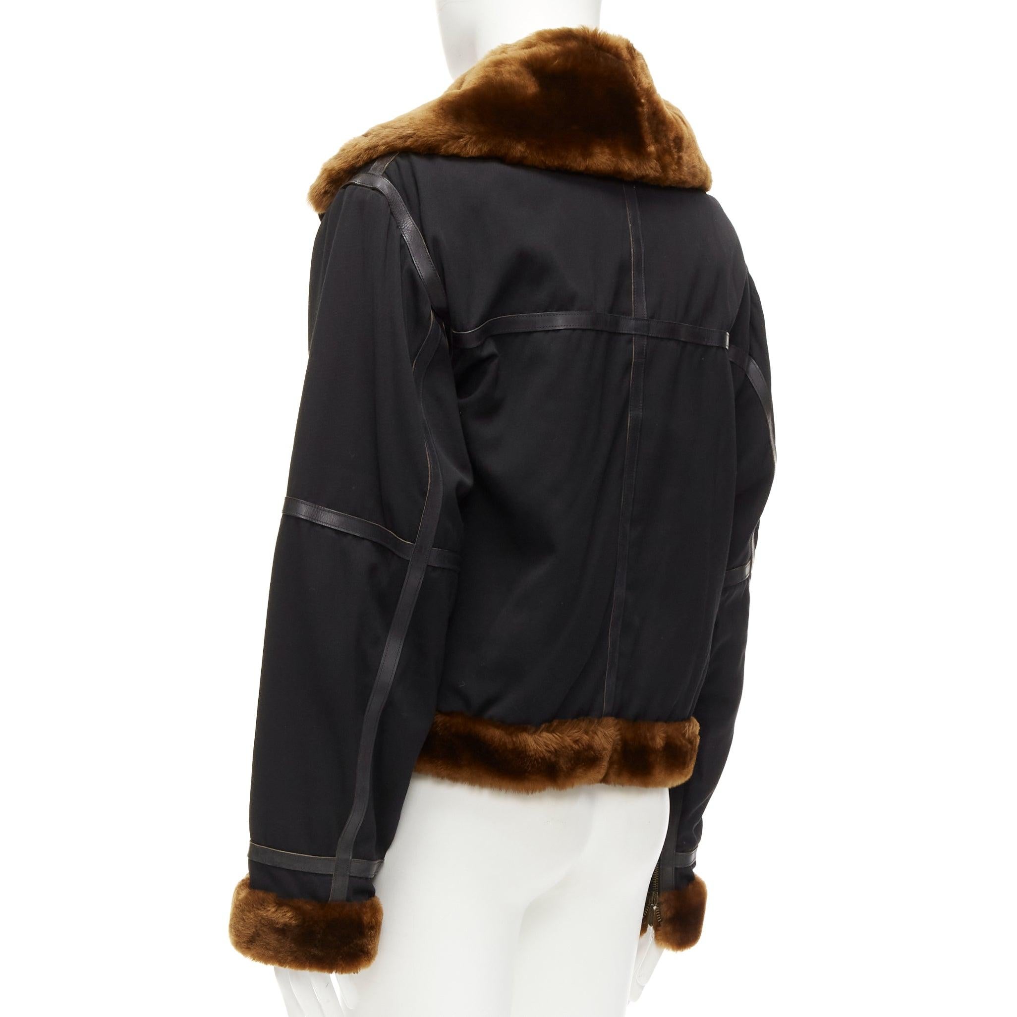 rare JEAN PAUL GAULTIER HOMME wool brown faux fur aviator flight jacket IT50 L For Sale 2