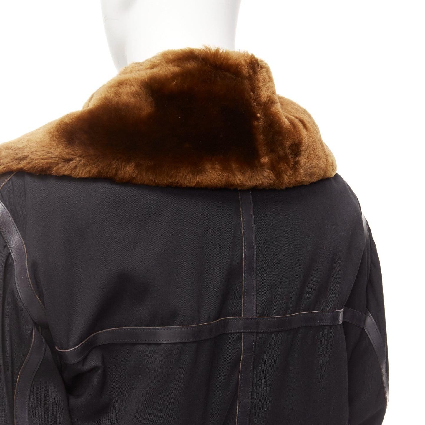 rare JEAN PAUL GAULTIER HOMME wool brown faux fur aviator flight jacket IT50 L For Sale 3
