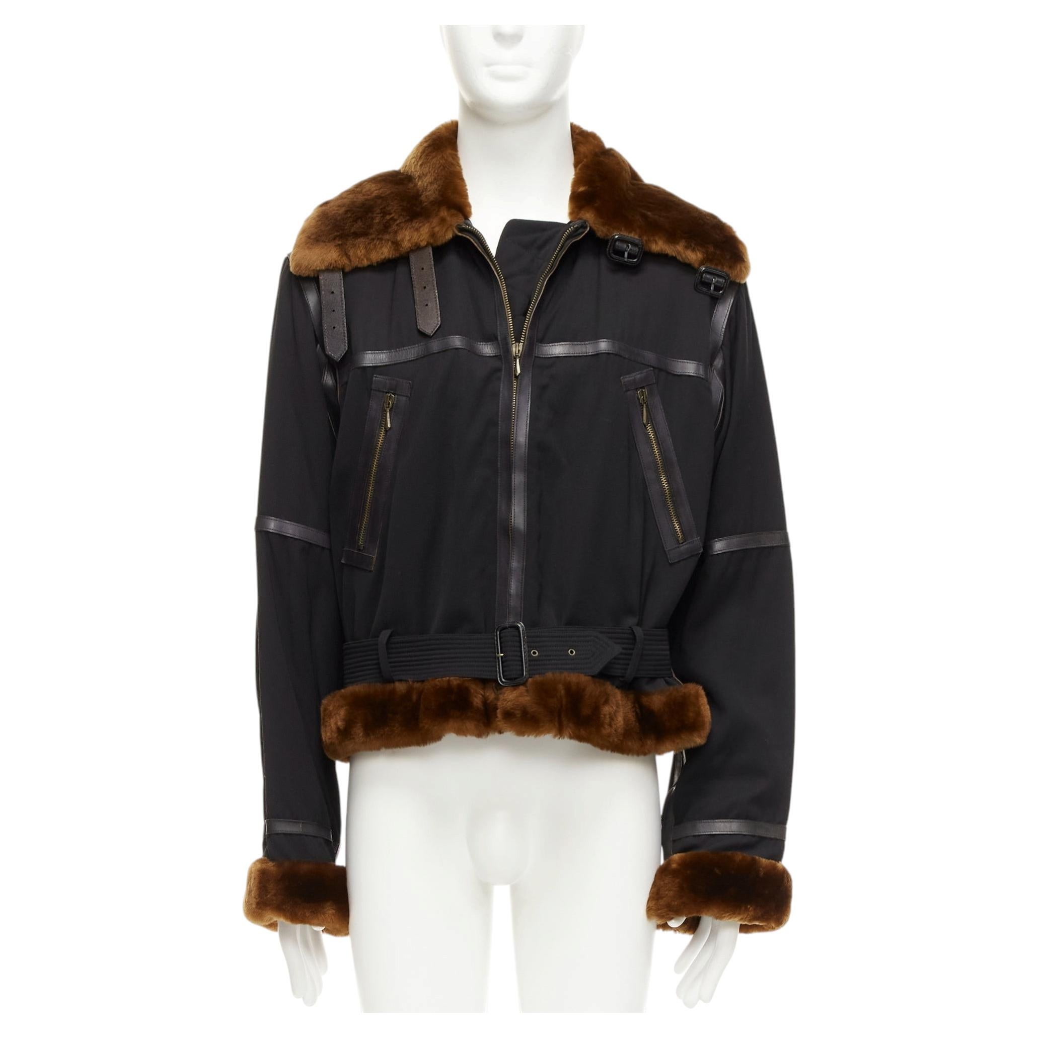 rara chaqueta de aviador JEAN PAUL GAULTIER HOMME de lana y piel sintética marrón IT50 L en venta