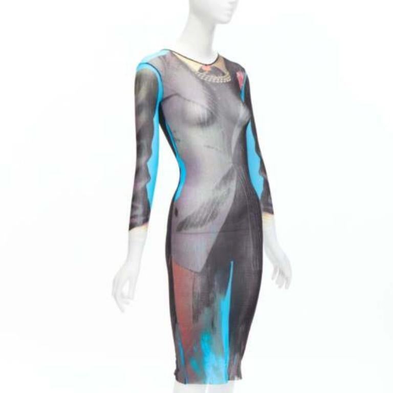Gris JEAN PAUL GAULTIER MAILLE 1997 - Vintage Runway - Robe transparente à œillets de trompe-l'œil en vente