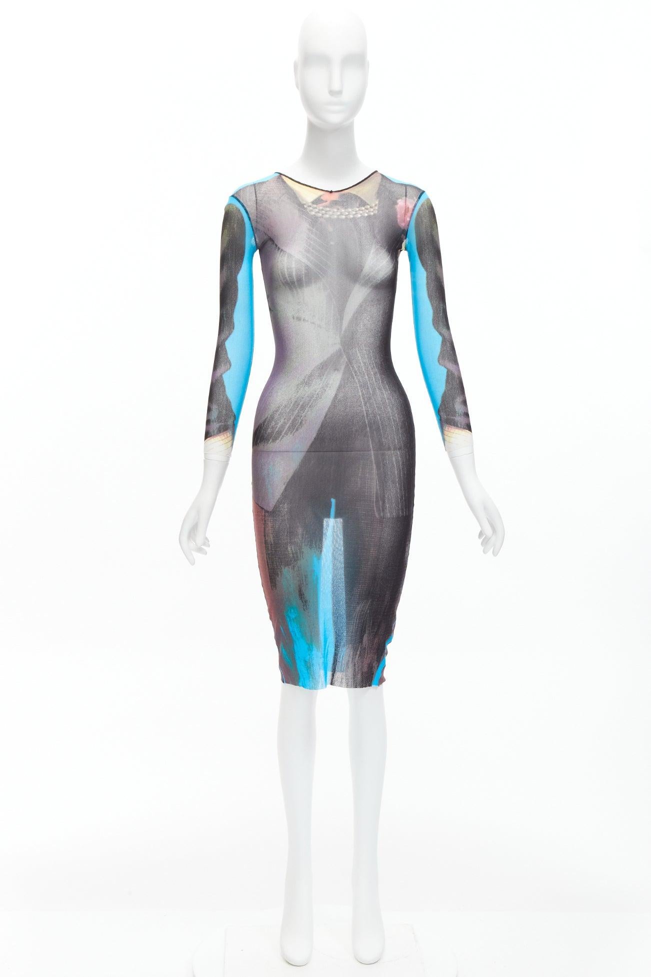 JEAN PAUL GAULTIER MAILLE 1997 Vintage Runway robe transparente à imprimé trompe-l'œil en vente 6