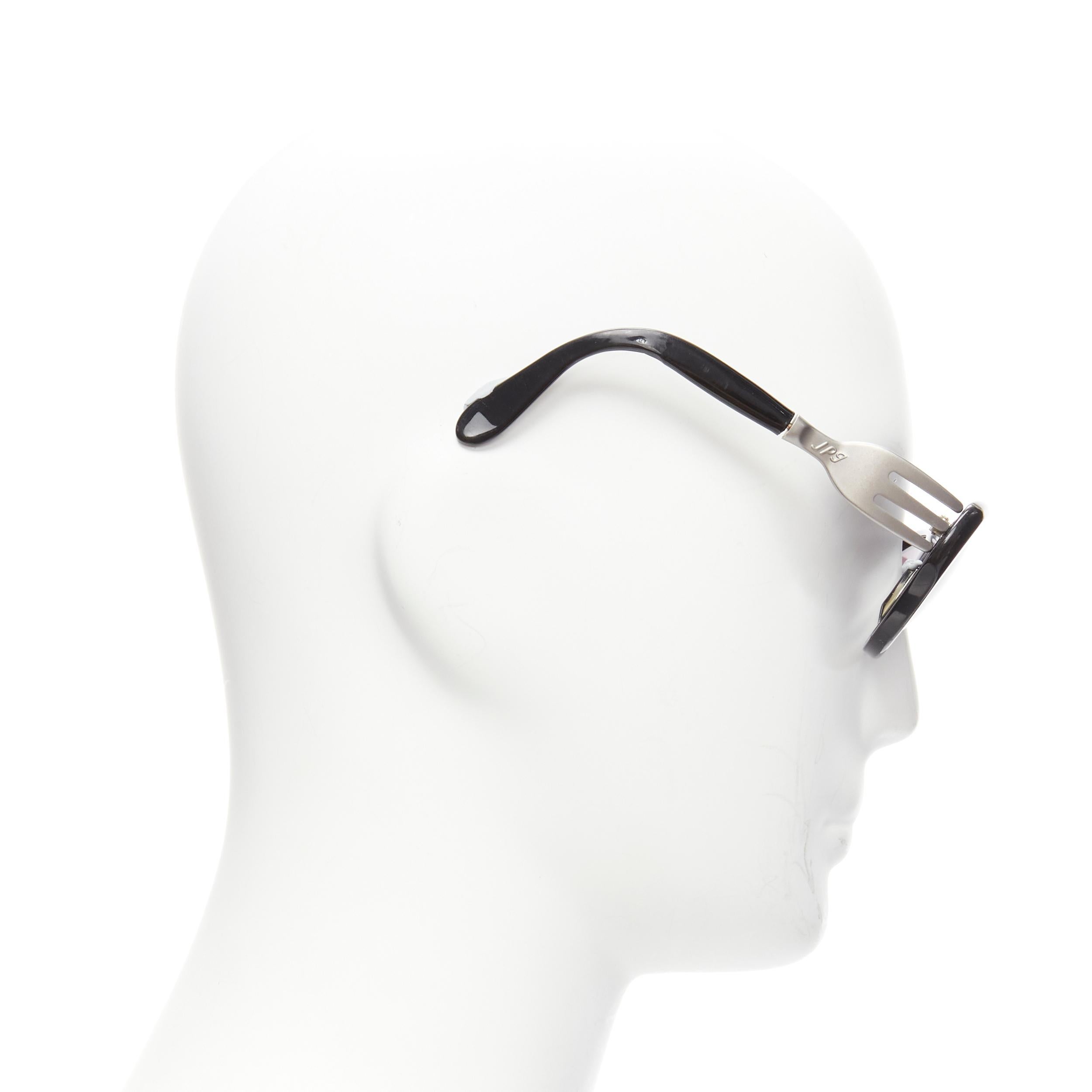rare JEAN PAUL GAULTIER Vintage 56-3 silver fork temple black acetate sunglasses In Fair Condition For Sale In Hong Kong, NT