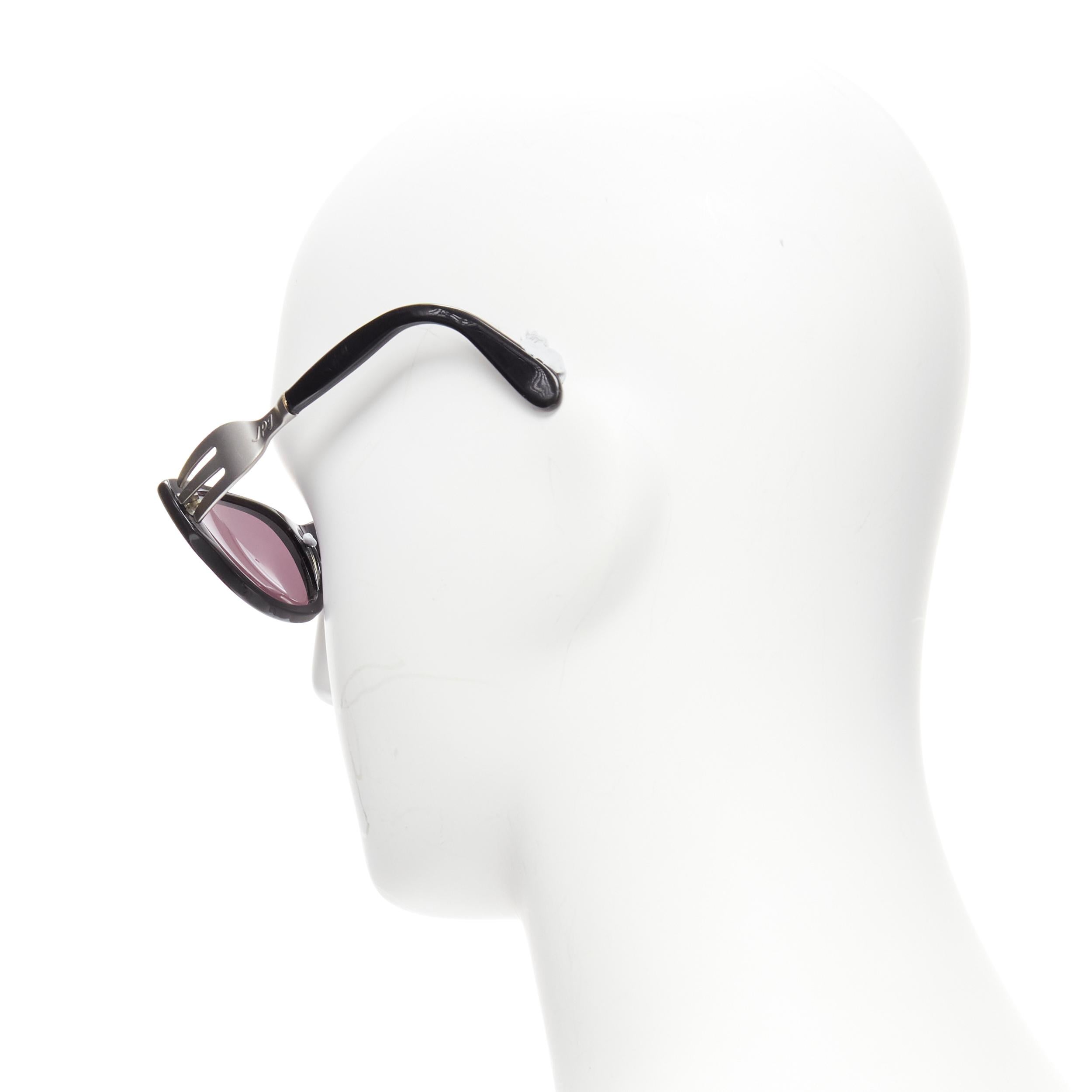 rare JEAN PAUL GAULTIER Vintage 56-3 silver fork temple black acetate sunglasses In Fair Condition For Sale In Hong Kong, NT