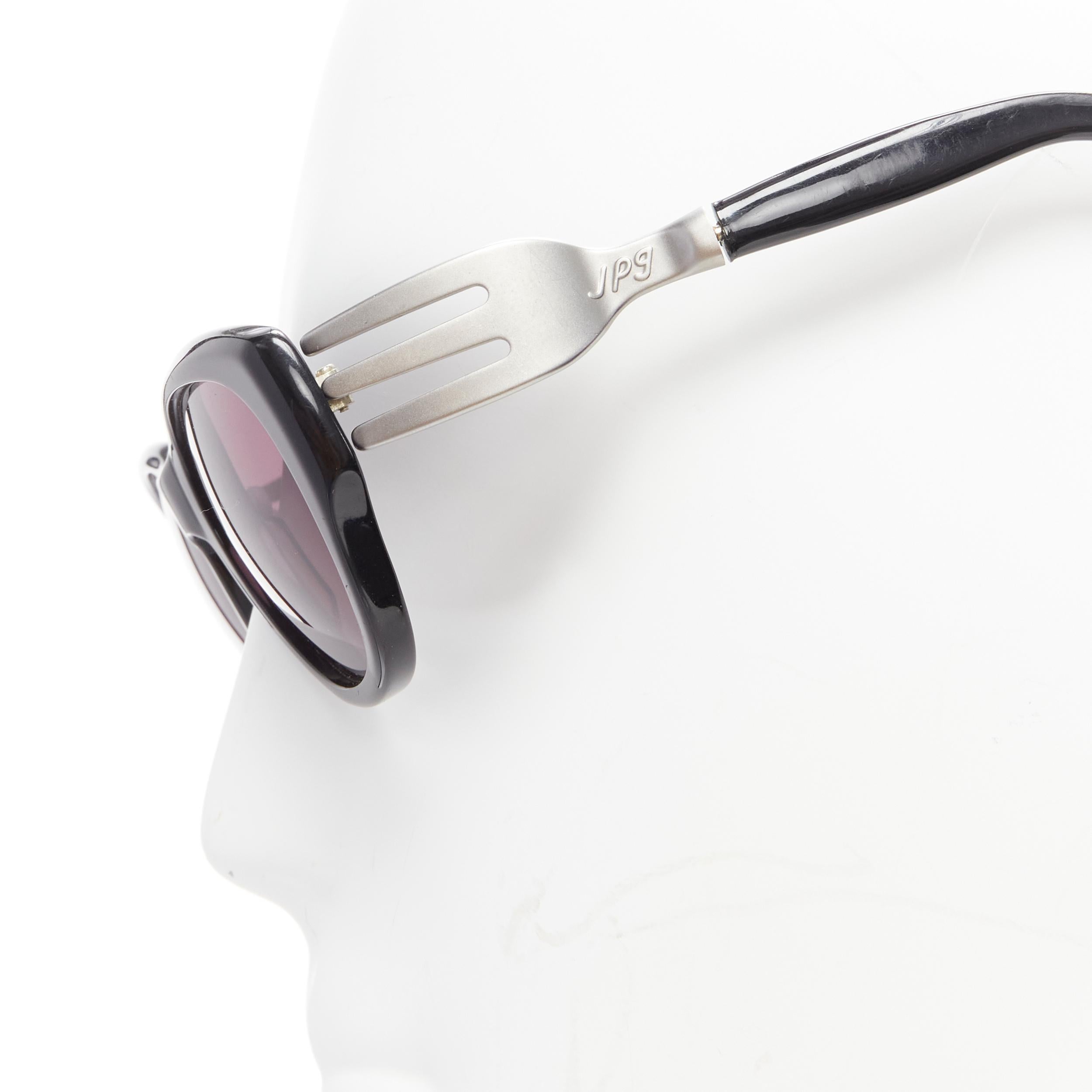 Men's rare JEAN PAUL GAULTIER Vintage 56-3 silver fork temple black acetate sunglasses For Sale