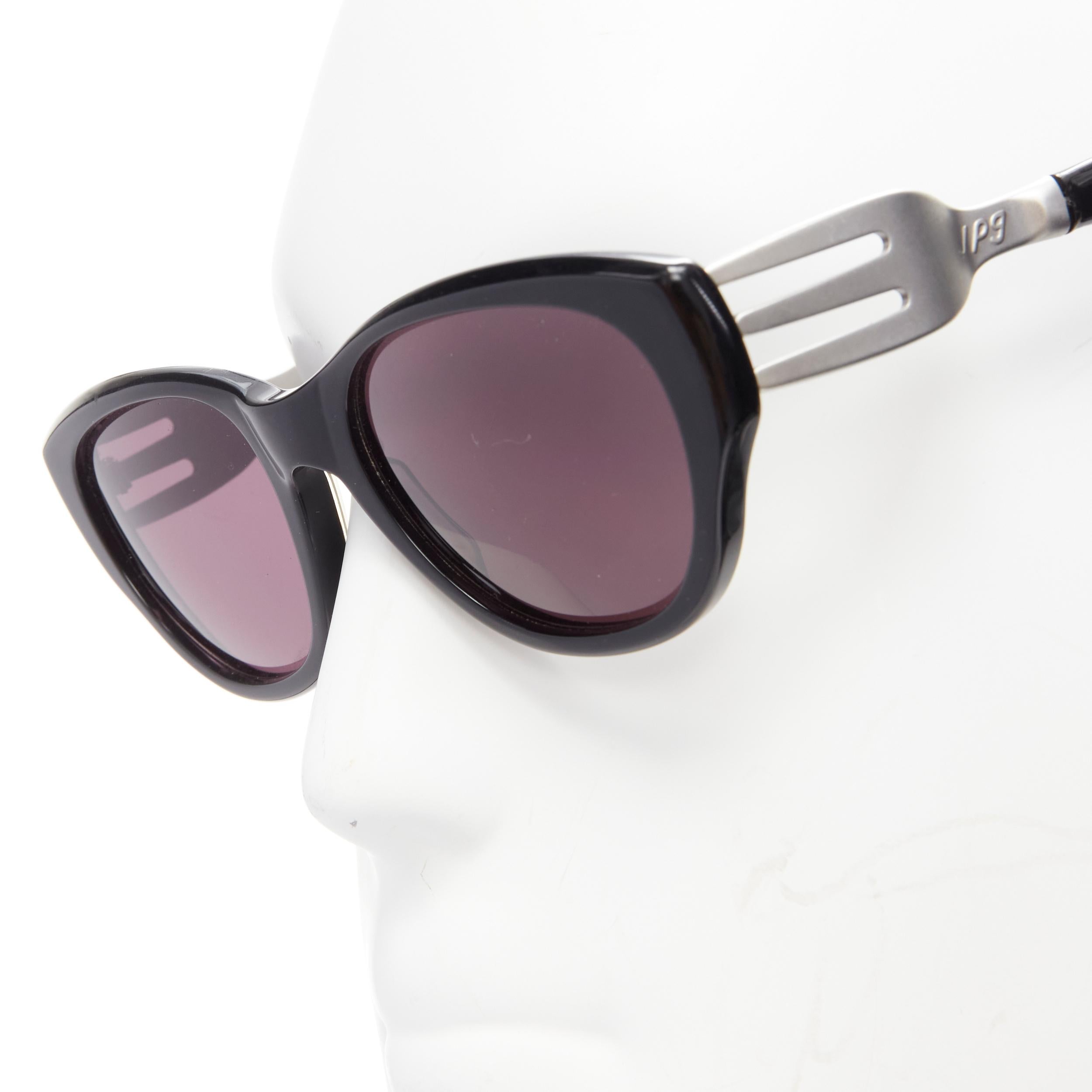 rare JEAN PAUL GAULTIER Vintage 56-3 silver fork temple black acetate sunglasses For Sale 1