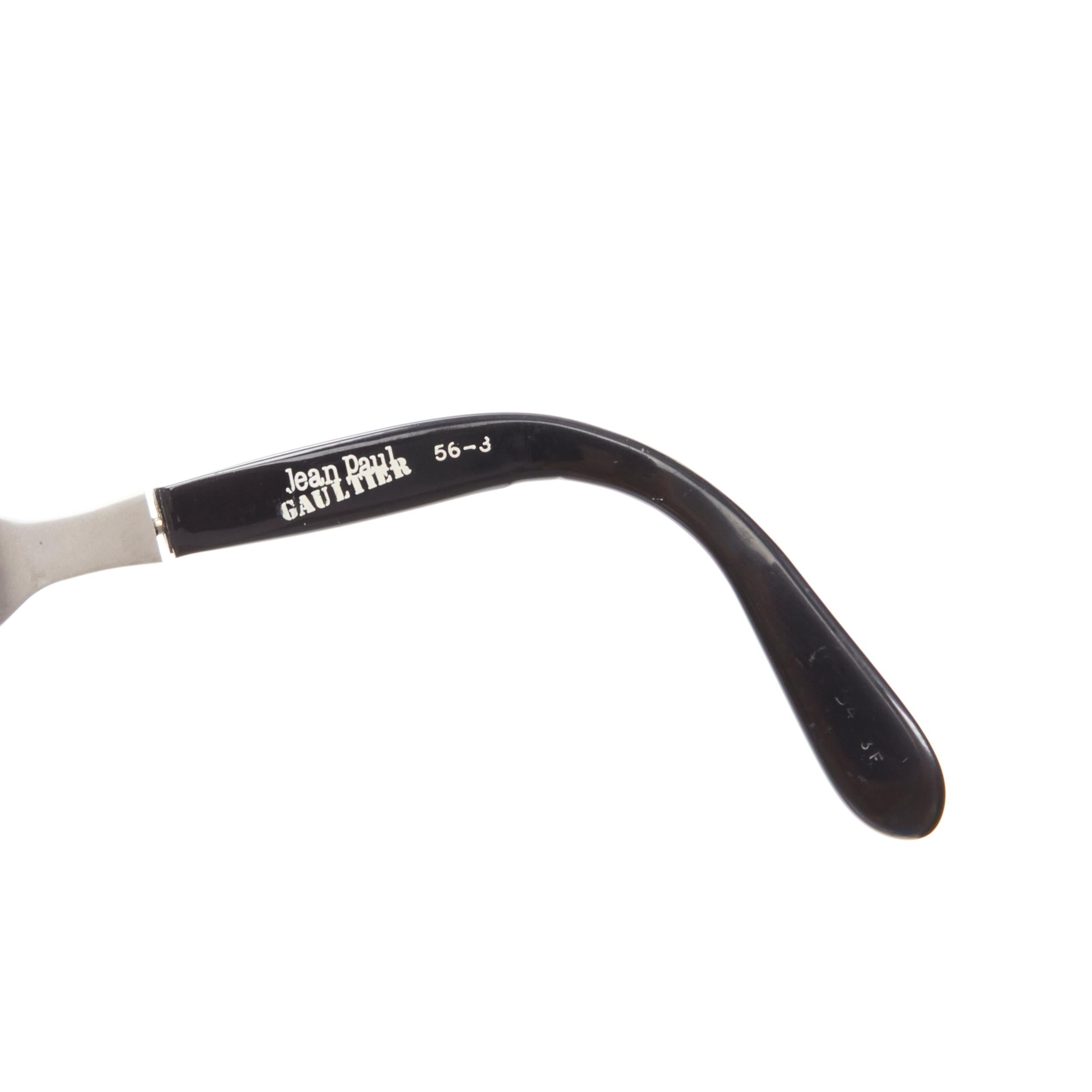 rare JEAN PAUL GAULTIER Vintage 56-3 silver fork temple black acetate sunglasses For Sale 3