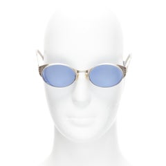 rare JEAN PAUL GAULTIER Vintage 56-6102 silver steam punk blue round sunglasses