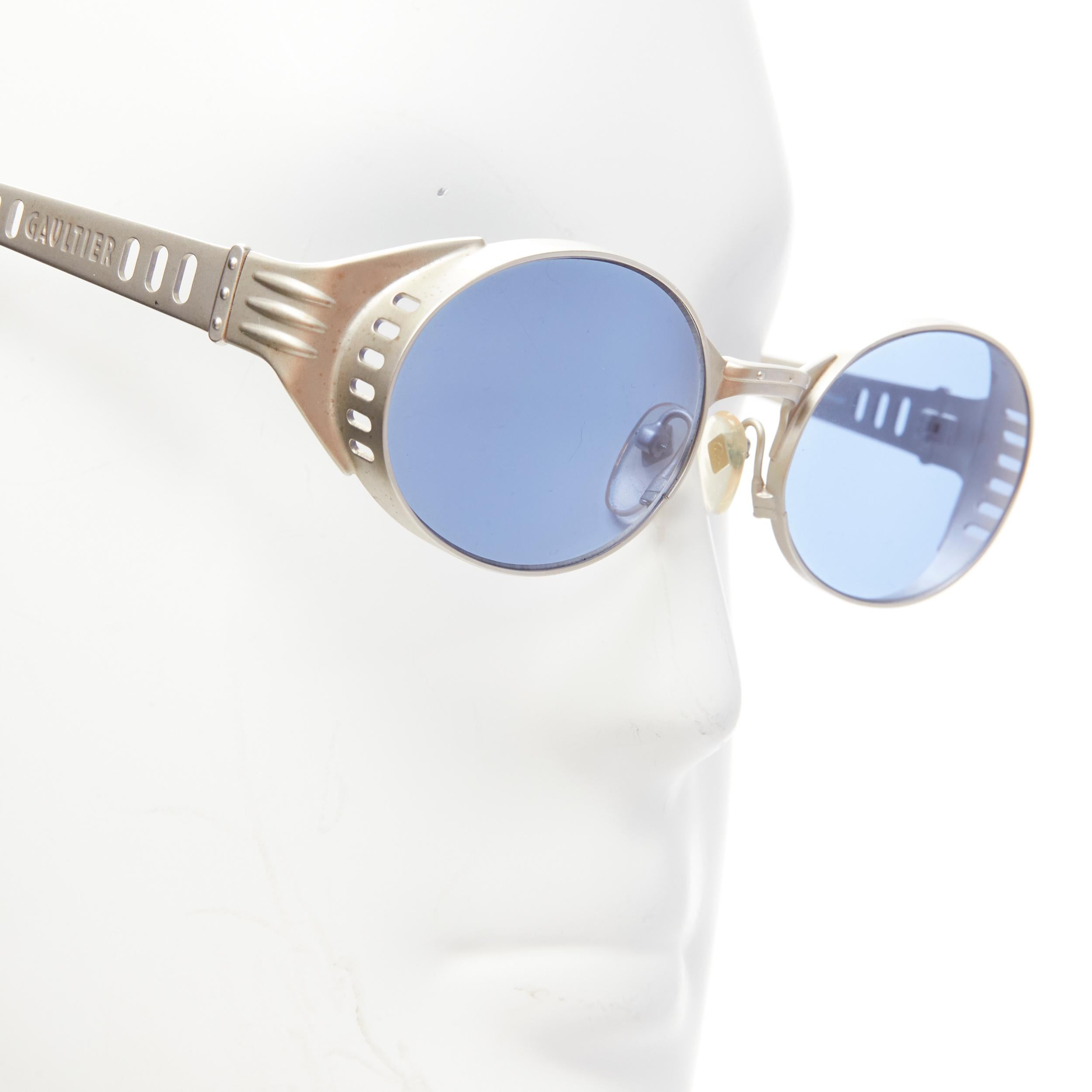 De los hombres raras gafas de sol redondas JEAN PAUL GAULTIER Vintage 56-6102 azul steam punk plateado en venta